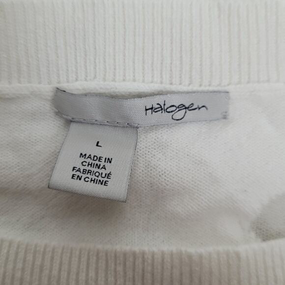 Halogen Women White Sheer Polka Dot Sweater L Mesh Swiss Dot Monochrome Layering - Picture 6 of 8